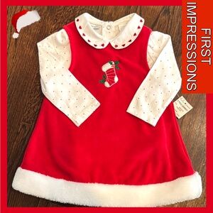NWT ~ First Impressions Red Jumper & White Long Sleeved Baby Onesie ~ Sz 6-9 Mos
